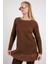 Kadın Kahve Reglan Kollu Fırfırlı Etek Ucu Simli Triko Kazak 3