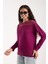 Kadın Mürdüm Viskon Kumaş Kayık Yaka Simli Triko Bluz 2
