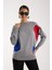 Kadın Gri Viskon Kumaş Renk Bloklu Kayık Yaka Triko Bluz 1