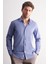 Indigo Mavi - Beyaz Sert Yaka Çizgili Desen Uzun Kol Slim Fit Esnek Gömlek 1004255176 1