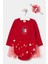 Kırmızı Kardan Adam Baskılı Saç Bantlı Kız Bebek Romper - Misty 1