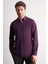Mor Düğmeli Yaka Örme Uzun Kol Performans Ürün Slim Fit Esnek Gömlek 1004255270 1