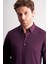 Mor Düğmeli Yaka Örme Uzun Kol Performans Ürün Slim Fit Esnek Gömlek 1004255270 3