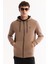 Erkek Açık Kahverengi Kapüşonlu 3 İplik Şardonlu Fermuarlı Regular Fit Sweatshirt E001019 1
