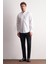 Beyaz Yarım Italyan Yaka Kendinden Desenli Uzun Kol Premium Slim Fit %100 Pamuk Gömlek 1004255193 2