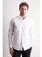 Beyaz Yarım Italyan Yaka Kendinden Desenli Uzun Kol Premium Slim Fit %100 Pamuk Gömlek 1004255193 3