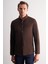 Koyu Kahverengi Smart Düğmeli Yaka Uzun Kol Cepsiz Slim Fit Casual Gömlek 1004255169 1