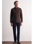 Koyu Kahverengi Smart Düğmeli Yaka Uzun Kol Cepsiz Slim Fit Casual Gömlek 1004255169 2