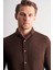 Koyu Kahverengi Smart Düğmeli Yaka Uzun Kol Cepsiz Slim Fit Casual Gömlek 1004255169 4