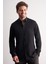 Siyah Düğmeli Yaka Örme Uzun Kol Performans Ürün Slim Fit Esnek Gömlek 1004255270 1