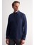 Lacivert Düğmeli Yaka Kendinden Desenli Örme Uzun Kol Performans Ürün Slim Fit %100 Pamuk Gömlek 1004255272 2