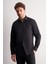 Siyah Yarım Italyan Yaka Uzun Kol Slim Fit Pamuklu Gömlek 1004255189 1