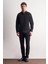 Siyah Yarım Italyan Yaka Uzun Kol Slim Fit Pamuklu Gömlek 1004255189 2