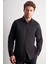 Siyah Yarım Italyan Yaka Uzun Kol Slim Fit Pamuklu Gömlek 1004255189 3