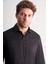 Siyah Yarım Italyan Yaka Uzun Kol Slim Fit Pamuklu Gömlek 1004255189 4