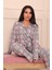 Kadın Fiyonk Desenli Önü Düğmeli Uzun Kol Altı Uzun Süet Pijama Takımı 2