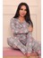 Kadın Fiyonk Desenli Önü Düğmeli Uzun Kol Altı Uzun Süet Pijama Takımı 4