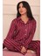 Kadın Dikey Çizgi Desenli Önü Düğmeli Uzun Kol Altı Uzun Milan Kumaş Pijama Takımı 1
