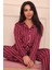 Kadın Dikey Çizgi Desenli Önü Düğmeli Uzun Kol Altı Uzun Milan Kumaş Pijama Takımı 2