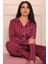 Kadın Dikey Çizgi Desenli Önü Düğmeli Uzun Kol Altı Uzun Milan Kumaş Pijama Takımı 4
