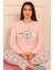 Kadın Ayıcık Desenli ve Sloganlı Bisiklet Yaka Uzun Kol Altı Uzun Penye Pijama Takımı 1