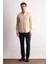 Bej Düğmeli Yaka Örme Uzun Kol Performans Ürün Slim Fit Esnek Gömlek 1004255270 2