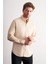 Bej Düğmeli Yaka Örme Uzun Kol Performans Ürün Slim Fit Esnek Gömlek 1004255270 3