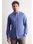 Koyu Mavi Düğmeli Yaka Örme Uzun Kol Performans Ürün Slim Fit Esnek Gömlek 1004255270 1