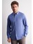Koyu Mavi Düğmeli Yaka Örme Uzun Kol Performans Ürün Slim Fit Esnek Gömlek 1004255270 2