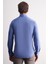 Koyu Mavi Düğmeli Yaka Örme Uzun Kol Performans Ürün Slim Fit Esnek Gömlek 1004255270 4