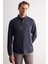 Koyu Lacivert Smart Düğmeli Yaka Uzun Kol Cepsiz Slim Fit Casual Gömlek 1004255171 1