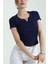 Kadın V Gold Tokalı Lacivert Kısa Kol T-Shırt 1