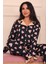 Kadın Kalp Desenli Kol ve Paçası Fırfır Detaylı Önü Düğmeli Uzun Kol Altı Uzun Milan Kumaş Pijama Takımı 3