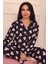 Kadın Kalp Desenli Önü Düğmeli Uzun Kol Altı Uzun Milan Kumaş Pijama Takımı 2