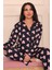 Kadın Kalp Desenli Önü Düğmeli Uzun Kol Altı Uzun Milan Kumaş Pijama Takımı 3