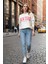 Kadın Ekru New York Baskılı Bisiklet Yaka Uzun Kollu Oversize Pamuklu Sweatshirt - Kadın Sweatshirt 5
