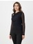 Siyah Dar Kesim Asimetrik Yaka Mesh Örme Bluz 4
