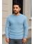 Erkek Bisiklet Yuvarlak Yaka Triko Kazak Pamuklu Kalın Fitilli Dokuma, Regular Fit Uzun Kollu Kışlık Model - Bebe Mavisi 3