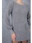 Kadın Gri Reglan Balon Kollu Bisiklet Yaka Simli Triko Kazak 3