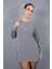 Kadın Gri Reglan Balon Kollu Bisiklet Yaka Simli Triko Kazak 4