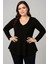 Büyük Beden V Yaka Uzun Kol Geniş Etekli Bluz 1