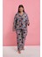 - Kadın Büyük Beden Somon Yaprak Desenli Düğmeli Pijama Takımı 3