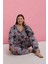 - Kadın Büyük Beden Somon Yaprak Desenli Düğmeli Pijama Takımı 5