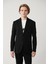 Erkek Siyah Mono Yaka Astarlı Yırtmaçlı Jersey Kumaş Slim Fit Blazer Ceket B004000 12