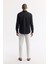 Erkek Siyah Düğmeli Yaka %100 Keten Comfort Fit Gömlek B002191 9