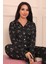 Kadın Kalp Desenli Önü Düğmeli Milan Kumaş Pijama Takımı 1