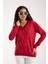 Kadın Kırmızı Elit Viskon Kumaş Taş Detaylı Sim Biyeli Yan Yırtmaçlı V Yaka Triko Bluz 4