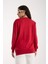 Kadın Kırmızı Elit Viskon Kumaş Taş Detaylı Sim Biyeli Yan Yırtmaçlı V Yaka Triko Bluz 5