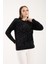 Kadın Siyah Bisiklet Yaka Taş ve Inci Işlemeli Triko Kazak 2