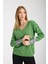 Kadın Kireç Yeşili Simli V Yaka Ince Bluz 1